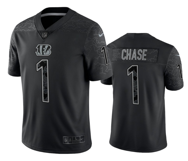 Men's Black Cincinnati Bengals #1 Ja'Marr Chase Reflective Limited Stitched Football Jersey